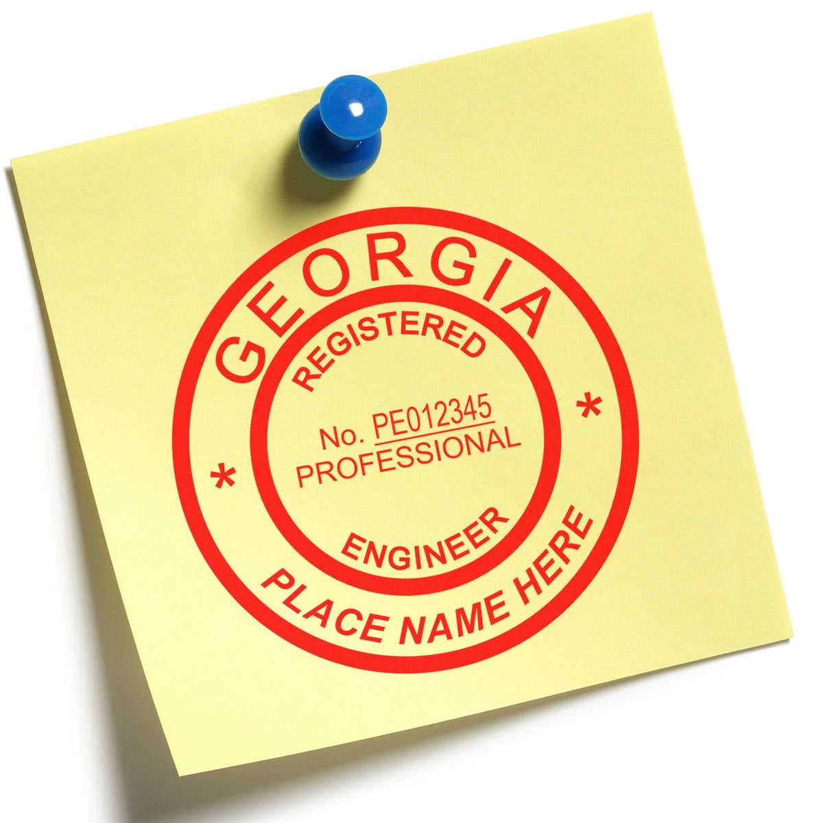 A photograph of the Digital Georgia PE Stamp and Electronic Seal for Georgia Engineer stamp impression reveals a vivid, professional image of the on paper.