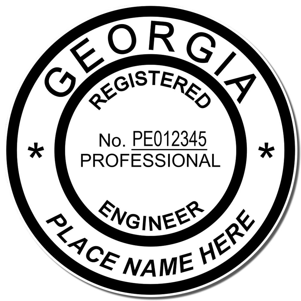 A photograph of the Slim Pre-Inked Georgia Professional Engineer Seal Stamp stamp impression reveals a vivid, professional image of the on paper.