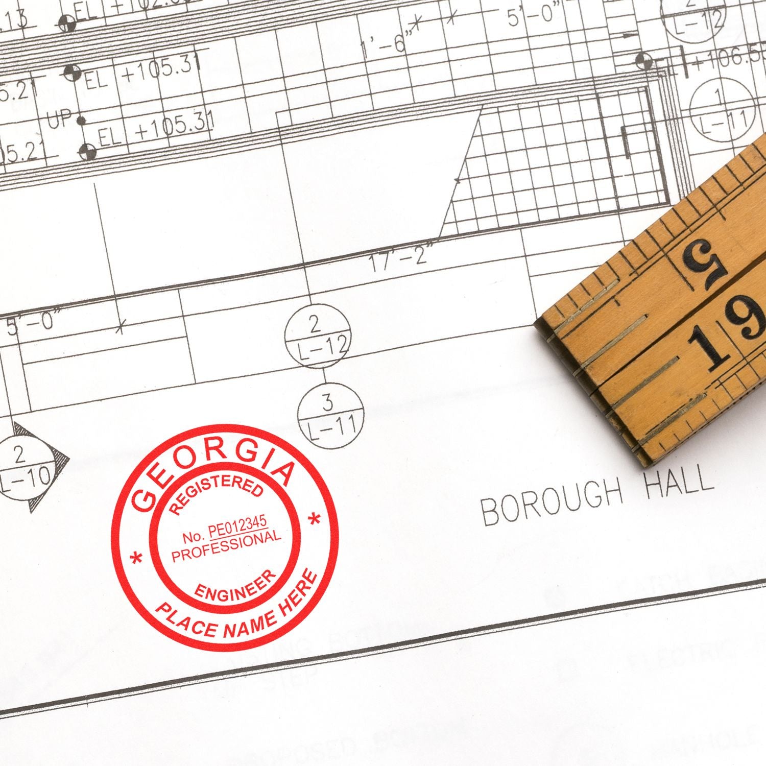 Digital Georgia PE Stamp and Electronic Seal for Georgia Engineer in use photo showing a stamped imprint of the Digital Georgia PE Stamp and Electronic Seal for Georgia Engineer