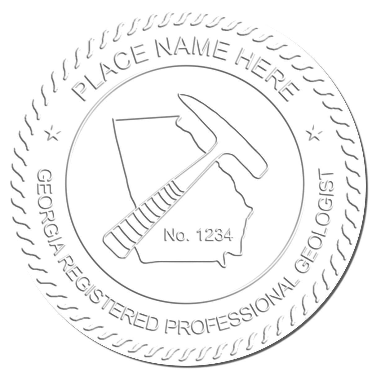A photograph of the State of Georgia Extended Long Reach Geologist Seal stamp impression reveals a vivid, professional image of the on paper.