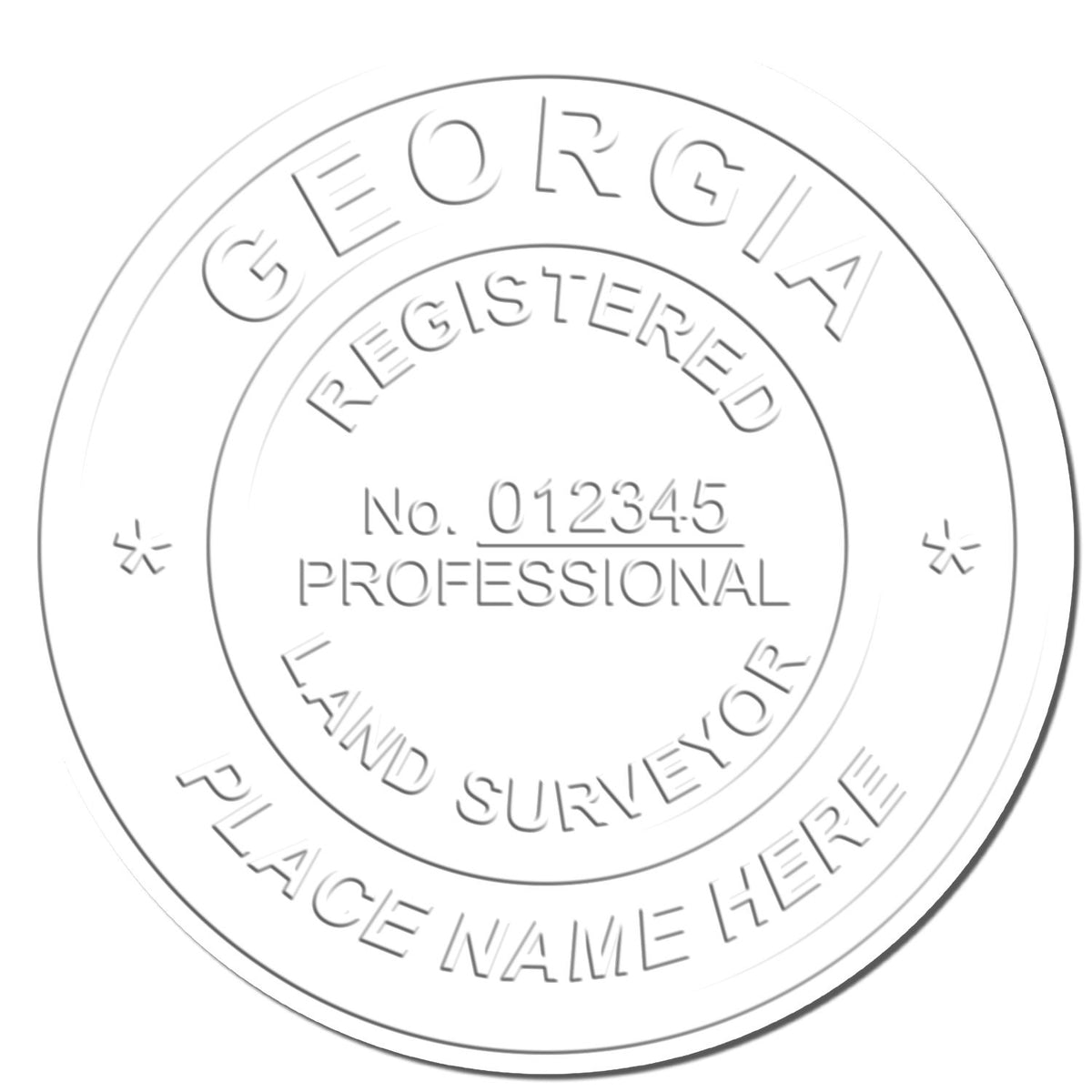 This paper is stamped with a sample imprint of the State of Georgia Soft Land Surveyor Embossing Seal, signifying its quality and reliability.