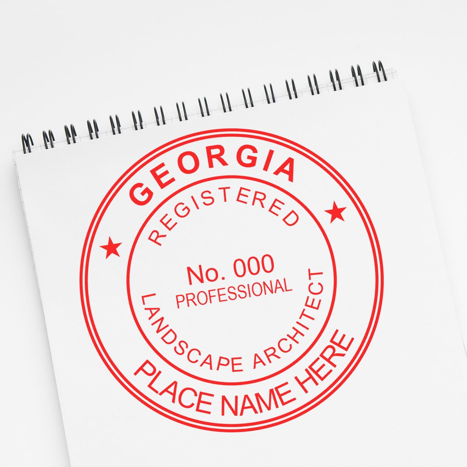 A photograph of the Digital Georgia Landscape Architect Stamp stamp impression reveals a vivid, professional image of the on paper.