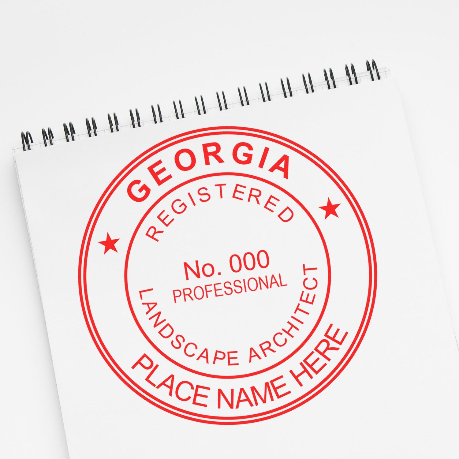 A stamped impression of the Slim Pre-Inked Georgia Landscape Architect Seal Stamp in this stylish lifestyle photo, setting the tone for a unique and personalized product.