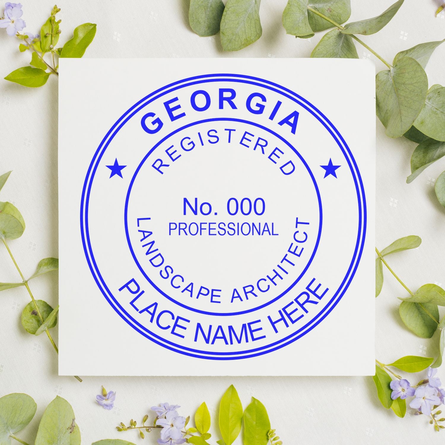 The main image for the Premium MaxLight Pre-Inked Georgia Landscape Architectural Stamp depicting a sample of the imprint and electronic files