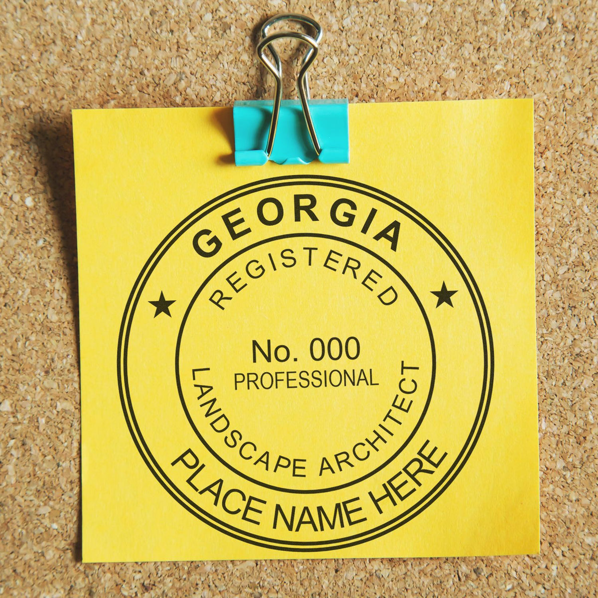 An alternative view of the Slim Pre-Inked Georgia Landscape Architect Seal Stamp stamped on a sheet of paper showing the image in use