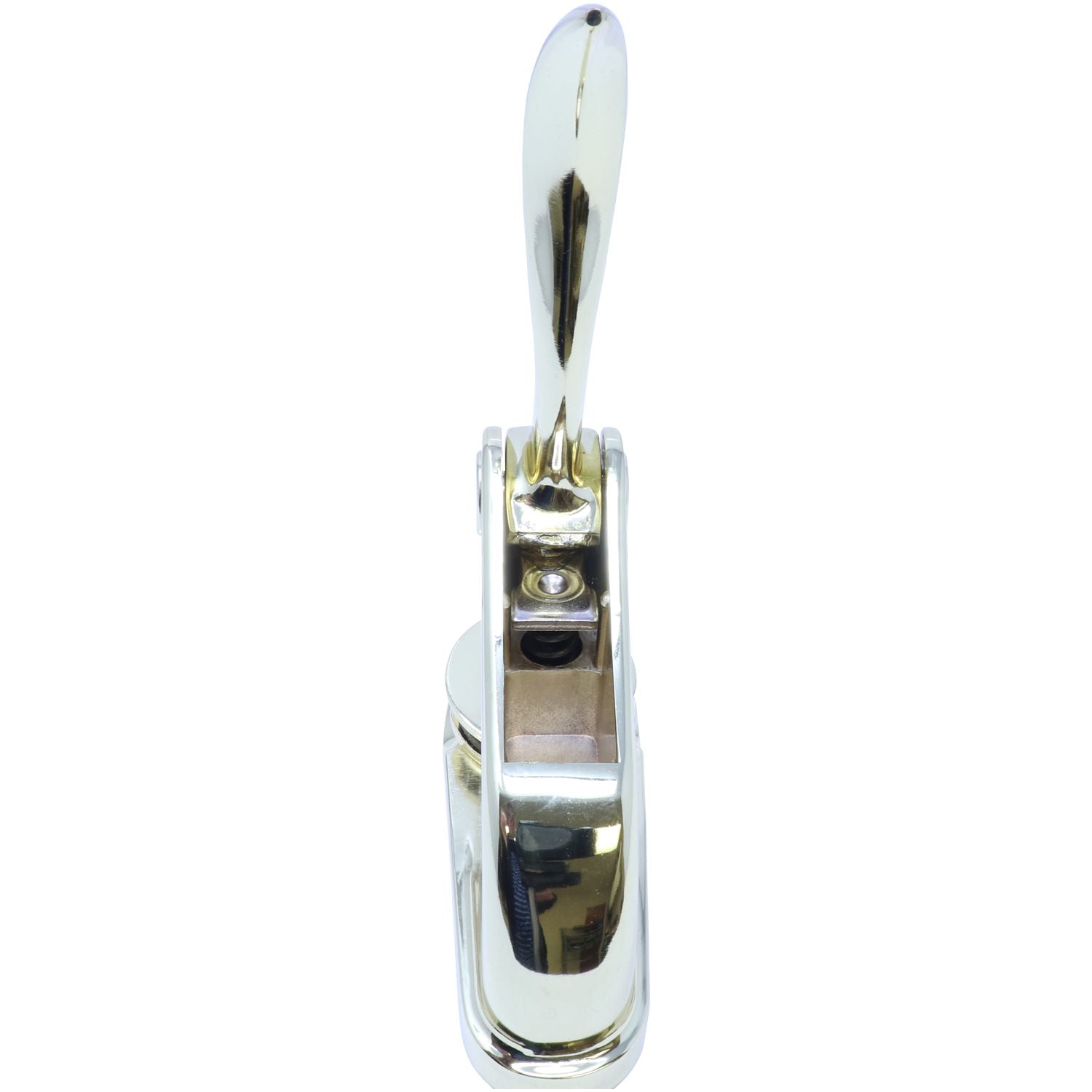 Gold Gift Notary Seal Embosser with a sleek, shiny finish, angled back view, showcasing its elegant design and sturdy construction.