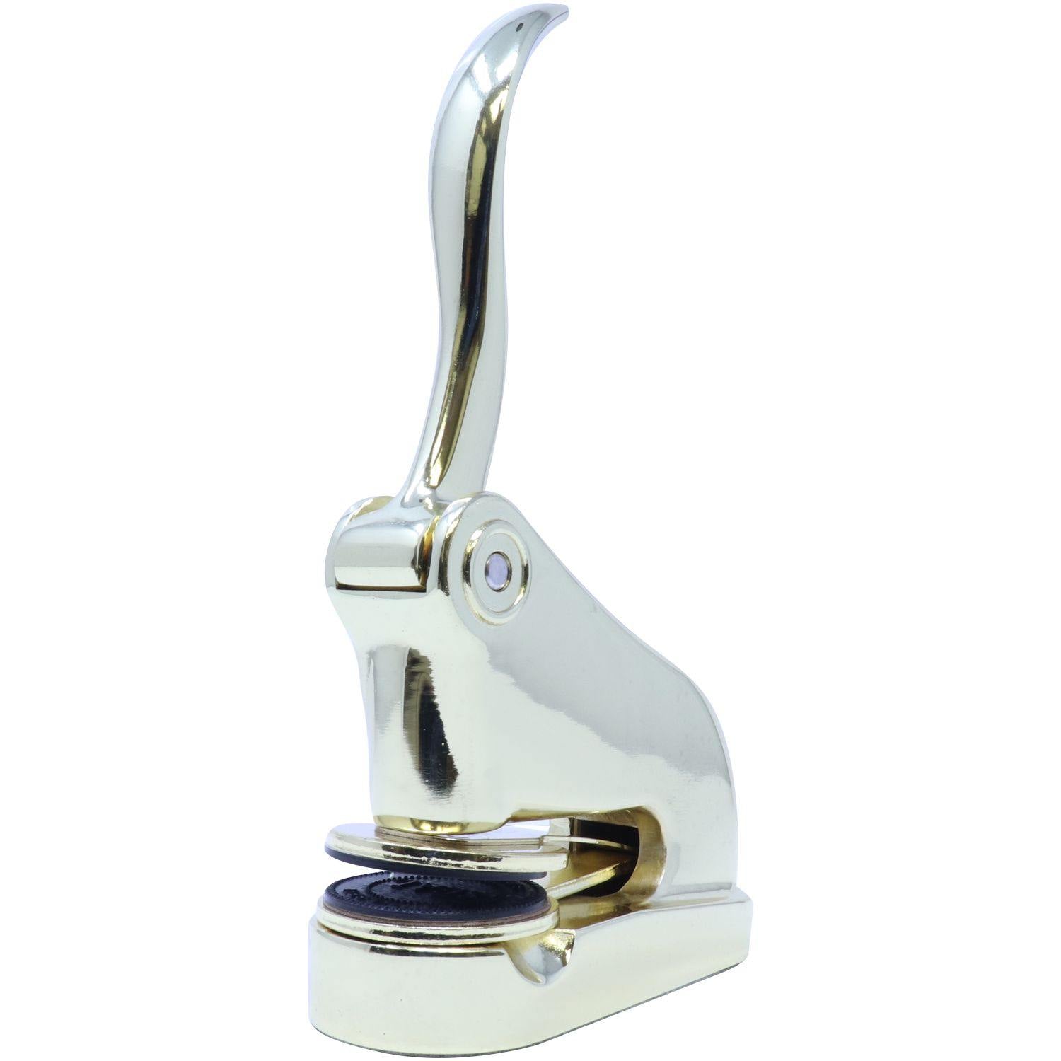 Interior Designer Gold Gift Seal Embosser with a sleek, polished finish and ergonomic handle, perfect for adding a touch of elegance to documents.