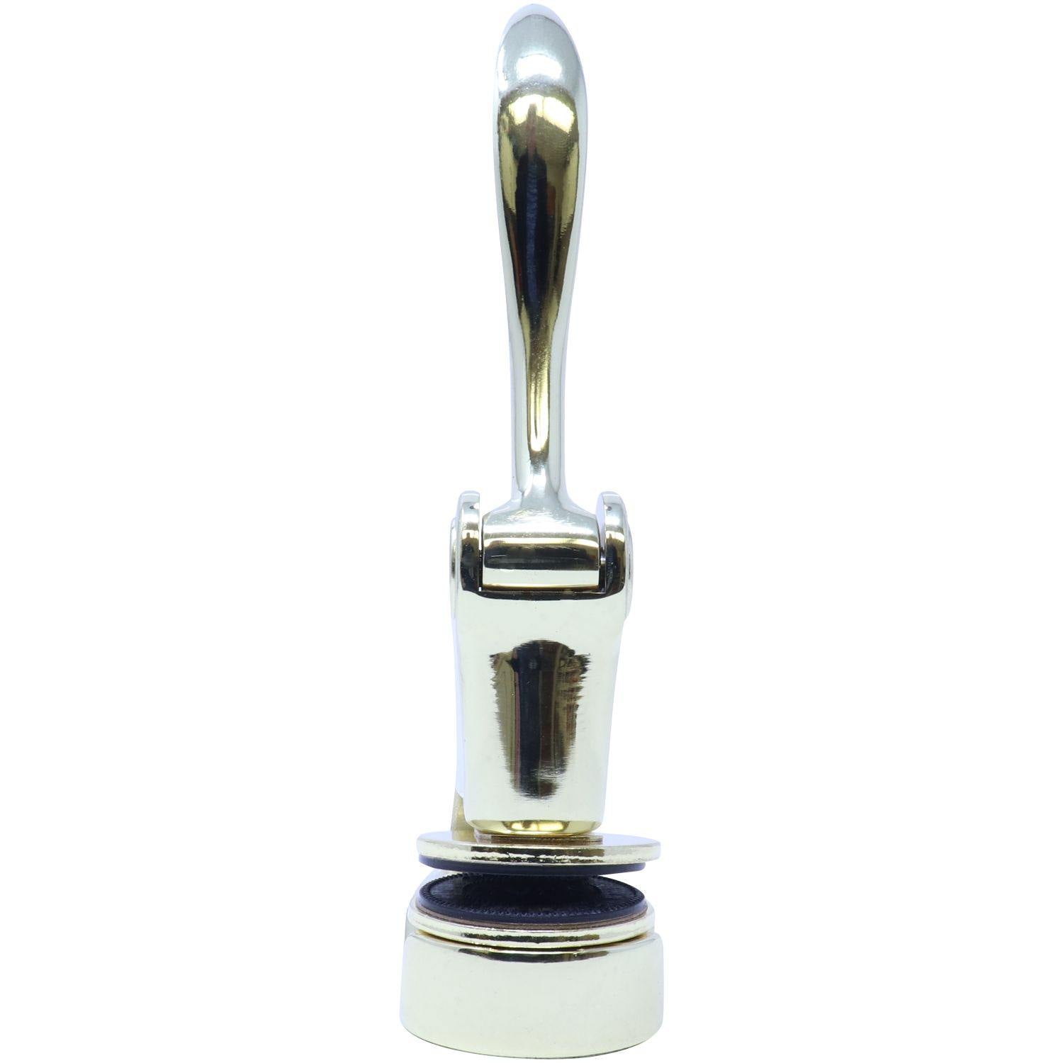 Interior Designer Gold Gift Seal Embosser with a sleek, metallic finish, shown in a front view with a 1-5/8 imprint size.