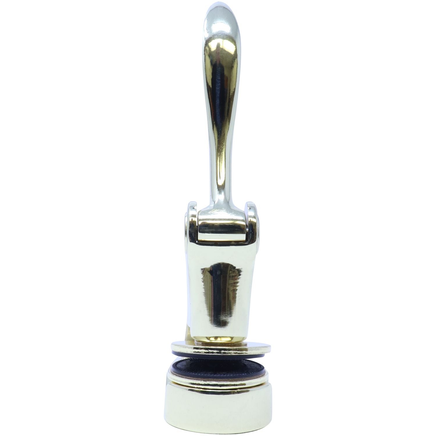 Professional Engineer Gold Gift Seal Embosser with a sleek, shiny gold finish, standing upright with a black base, designed for creating embossed seals on documents.