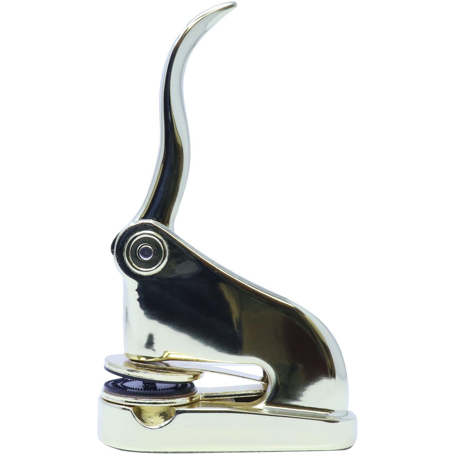 Architect Gold Gift Seal Embosser with a sleek, metallic design, side view showing the lever and embossing mechanism.