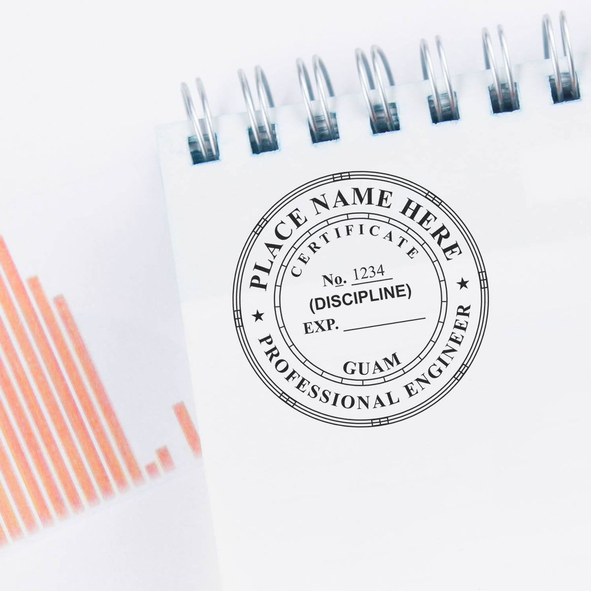 The Guam Professional Engineer Seal Stamp stamp impression comes to life with a crisp, detailed photo on paper - showcasing true professional quality.