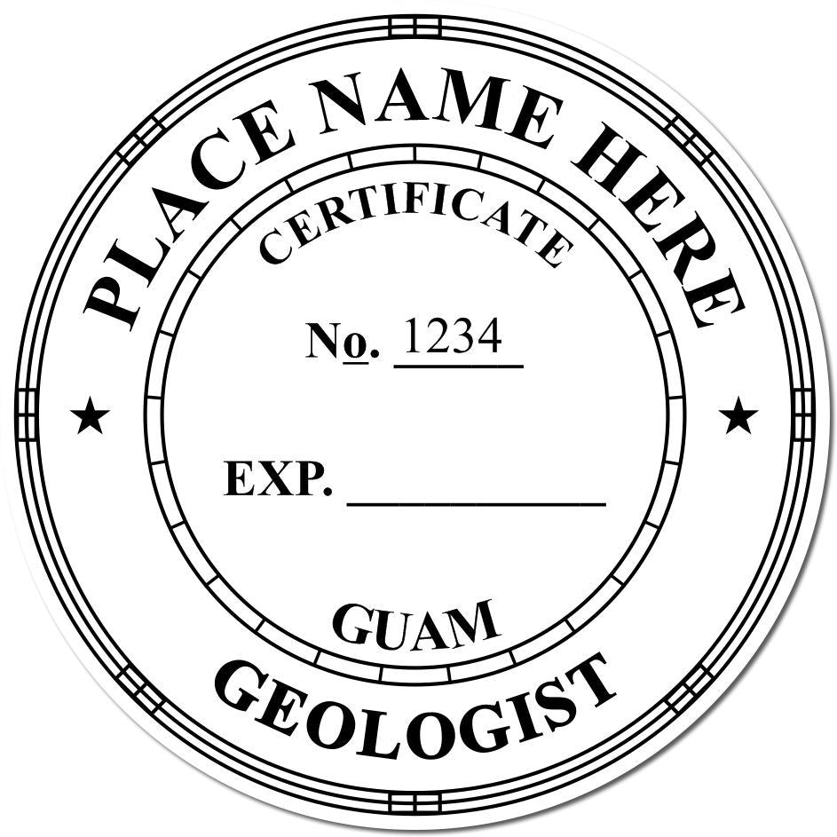 This paper is stamped with a sample imprint of the Slim Pre-Inked Guam Professional Geologist Seal Stamp, signifying its quality and reliability.