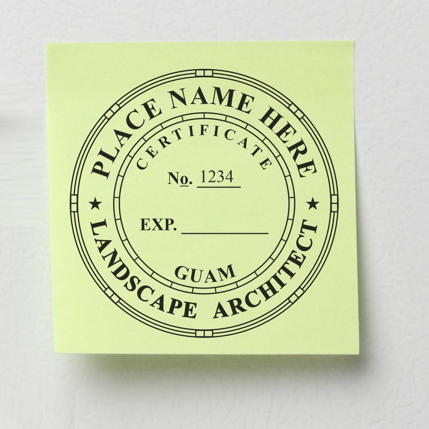 The main image for the Digital Guam Landscape Architect Stamp depicting a sample of the imprint and electronic files