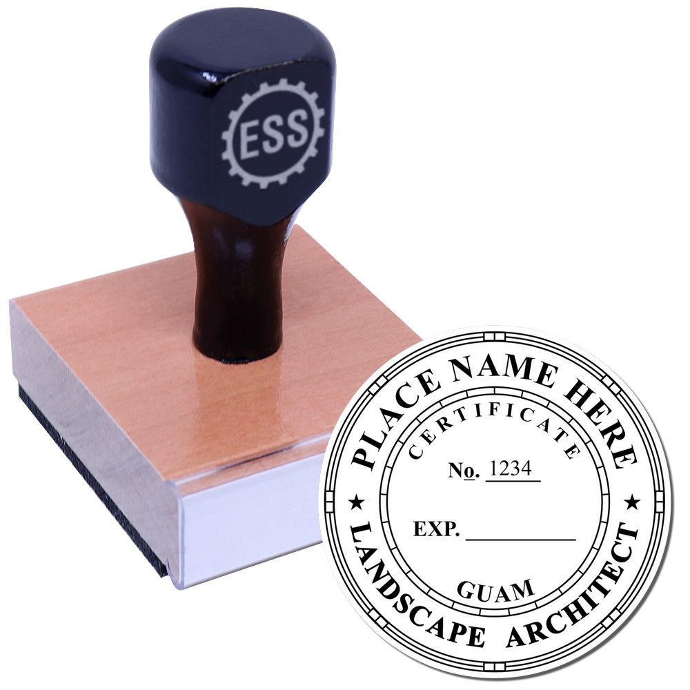 The main image for the Guam Landscape Architectural Seal Stamp depicting a sample of the imprint and electronic files