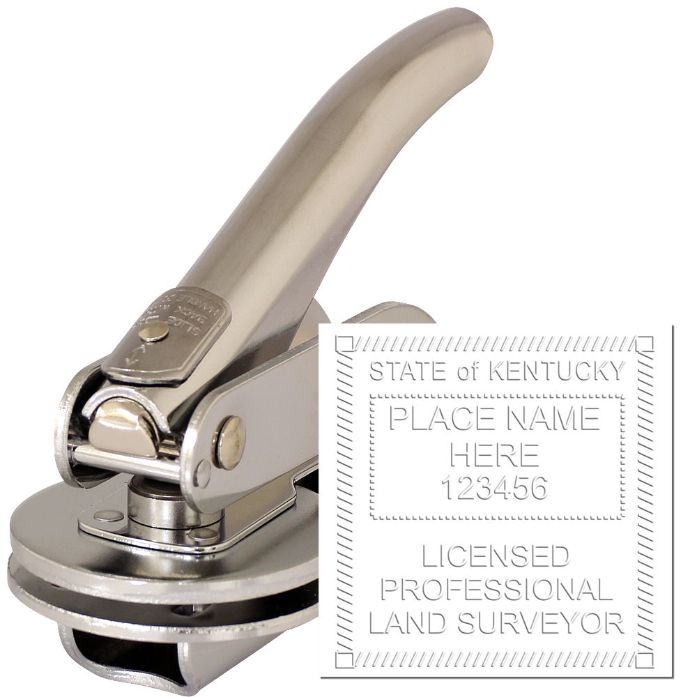 The main image for the Handheld Kentucky Land Surveyor Seal depicting a sample of the imprint and electronic files