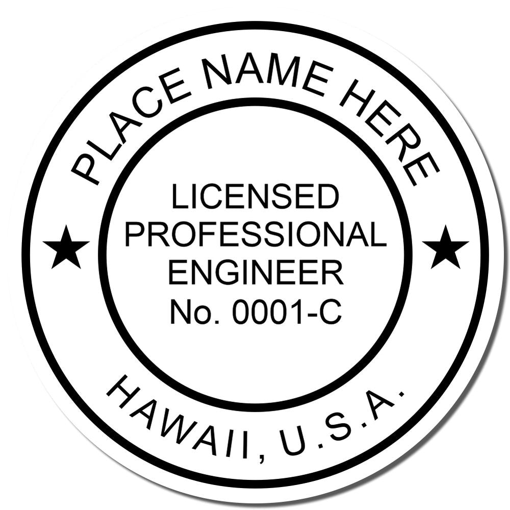 An alternative view of the Digital Hawaii PE Stamp and Electronic Seal for Hawaii Engineer stamped on a sheet of paper showing the image in use