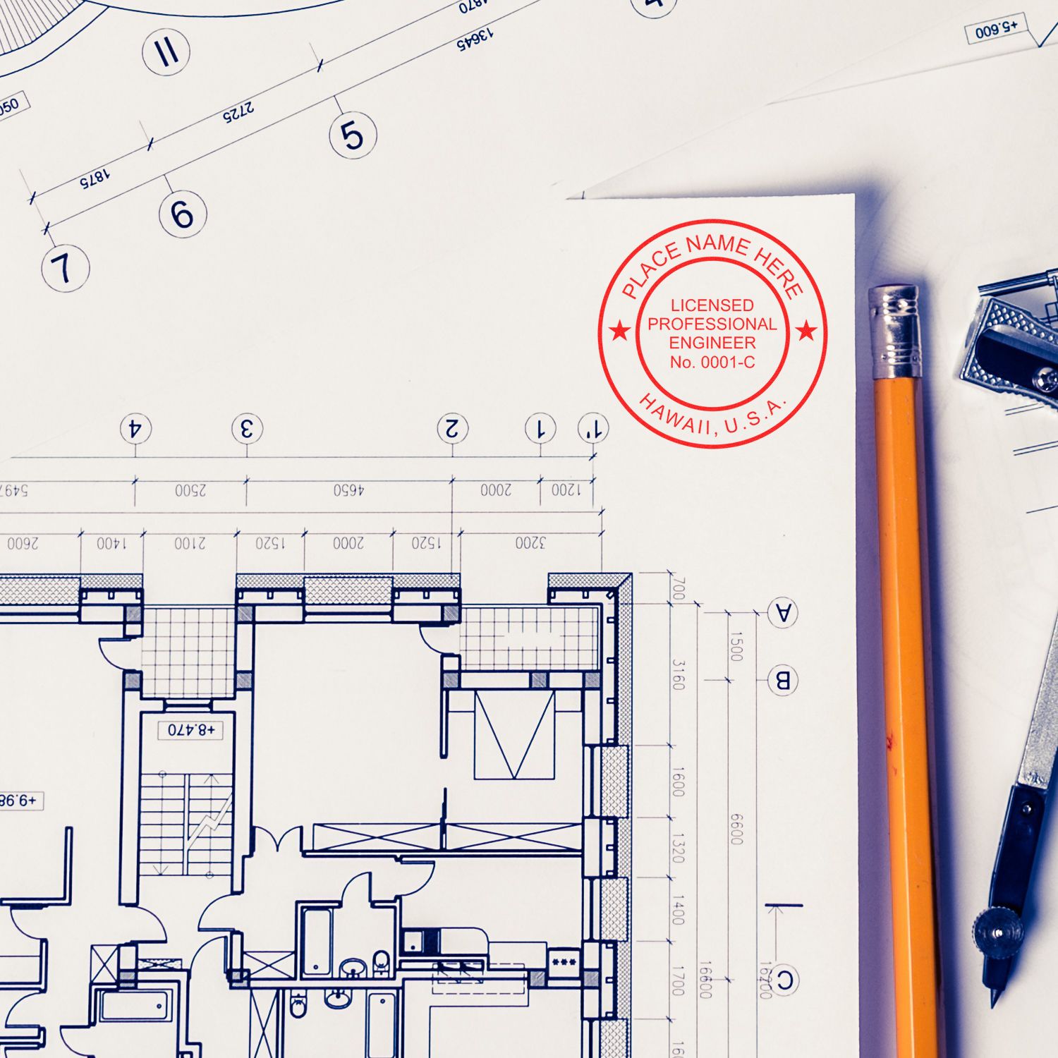 The Premium MaxLight Pre-Inked Hawaii Engineering Stamp stamp impression comes to life with a crisp, detailed photo on paper - showcasing true professional quality.