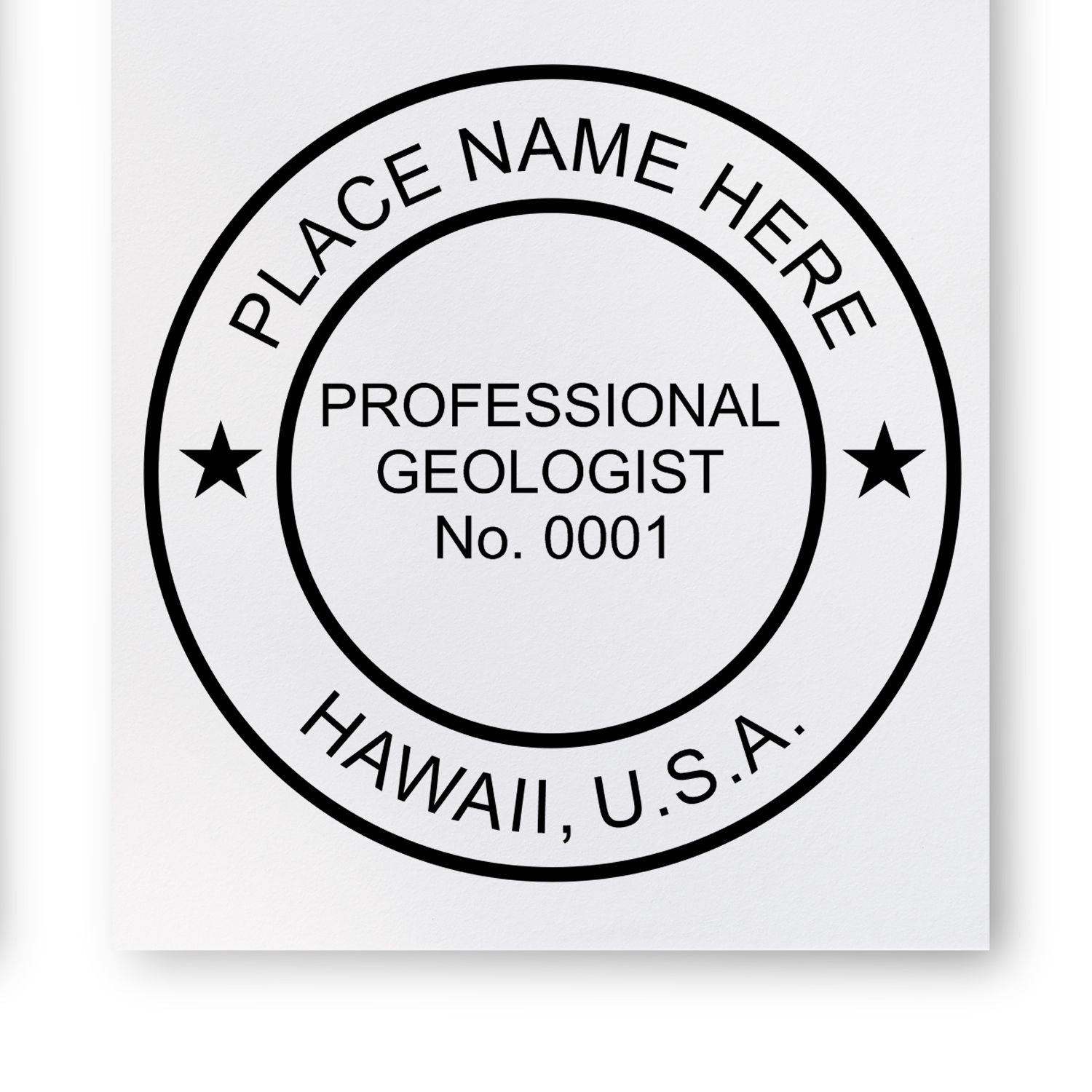 The main image for the Slim Pre-Inked Hawaii Professional Geologist Seal Stamp depicting a sample of the imprint and imprint sample