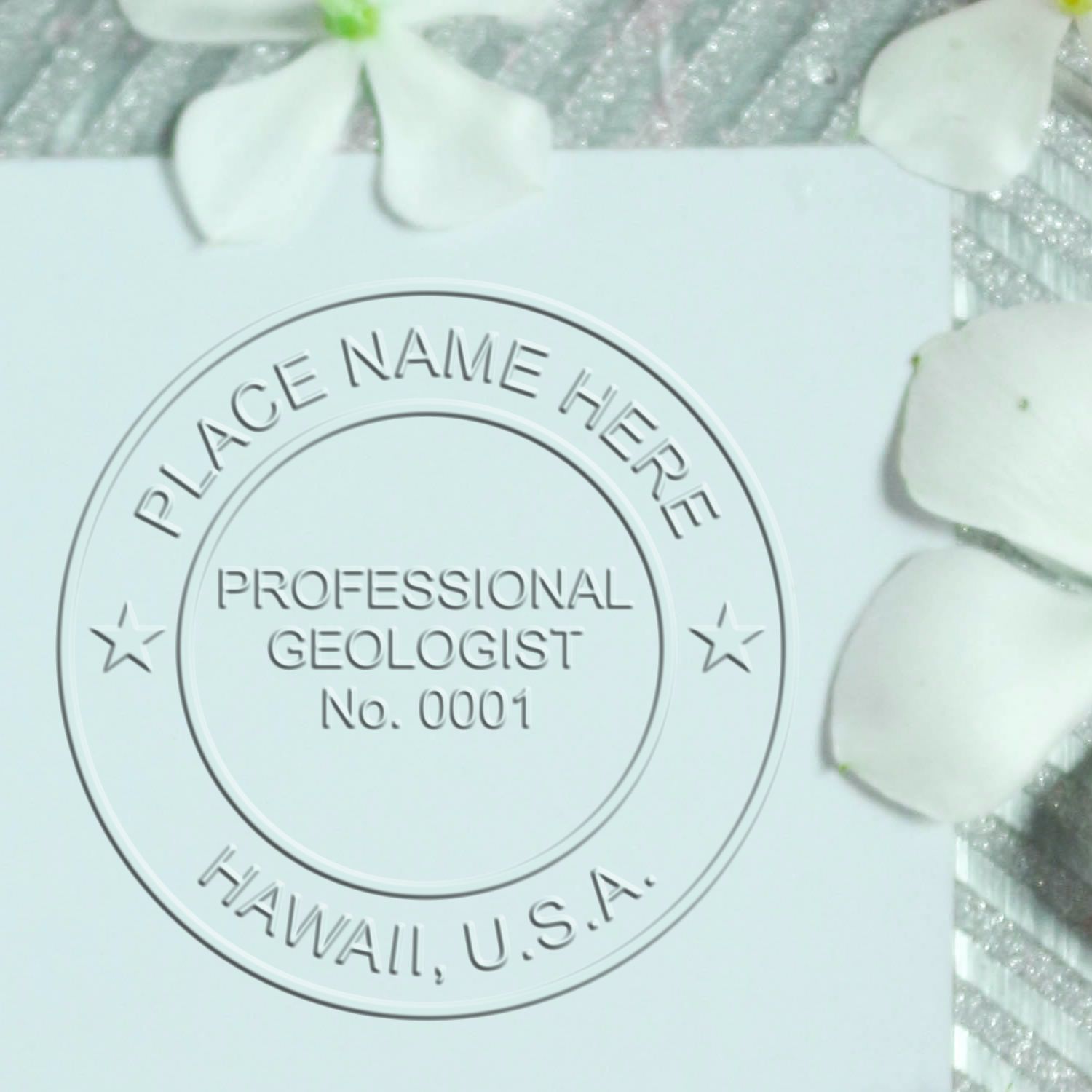 The main image for the State of Hawaii Extended Long Reach Geologist Seal depicting a sample of the imprint and imprint sample