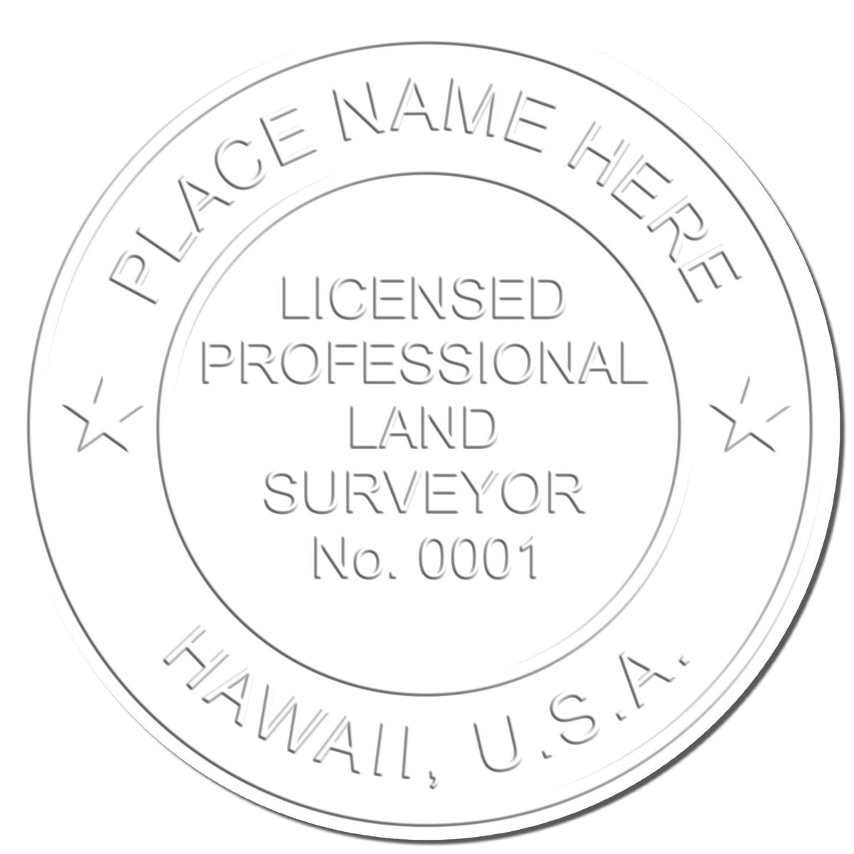 This paper is stamped with a sample imprint of the Extended Long Reach Hawaii Surveyor Embosser, signifying its quality and reliability.