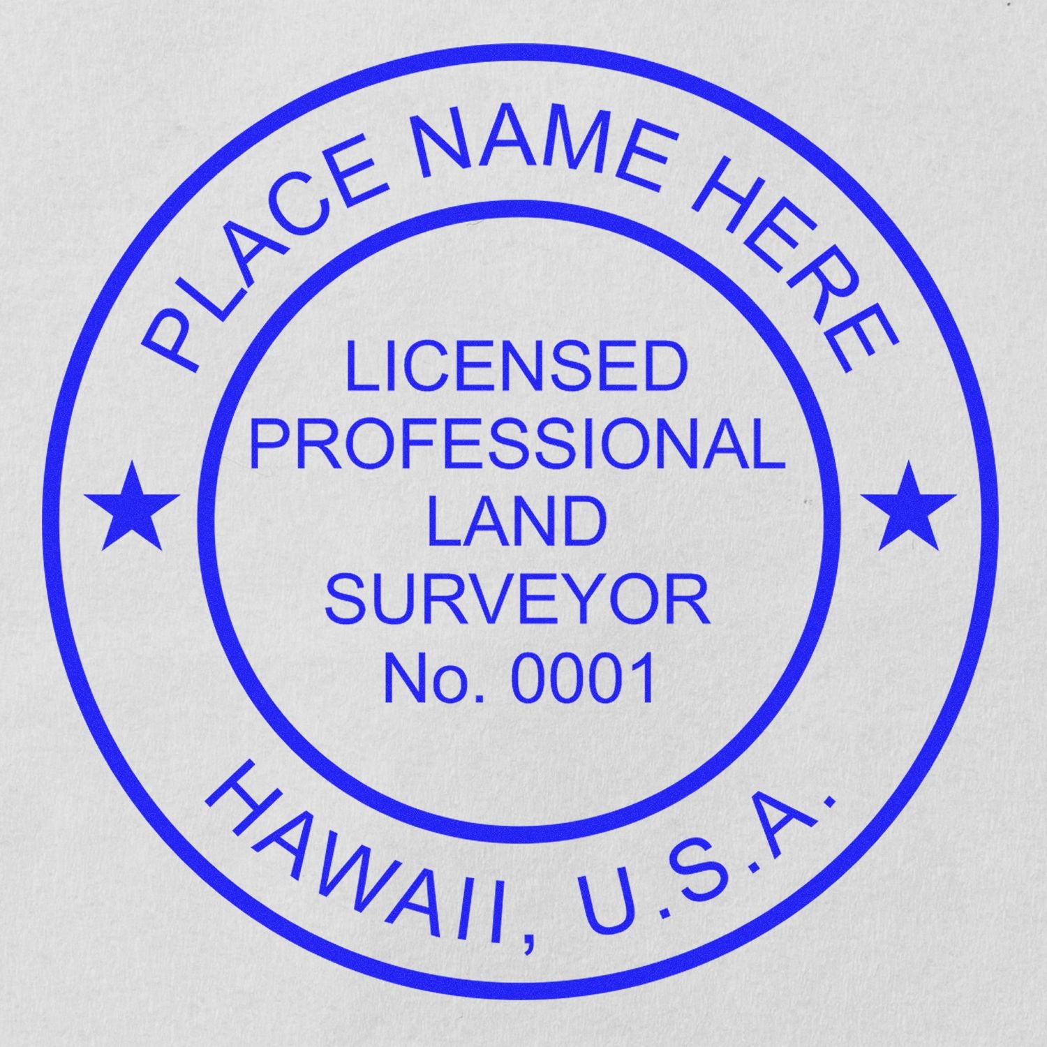 Blue circular Premium MaxLight Pre-Inked Hawaii Surveyors Stamp with LICENSED PROFESSIONAL LAND SURVEYOR and HAWAII, U.S.A. text.