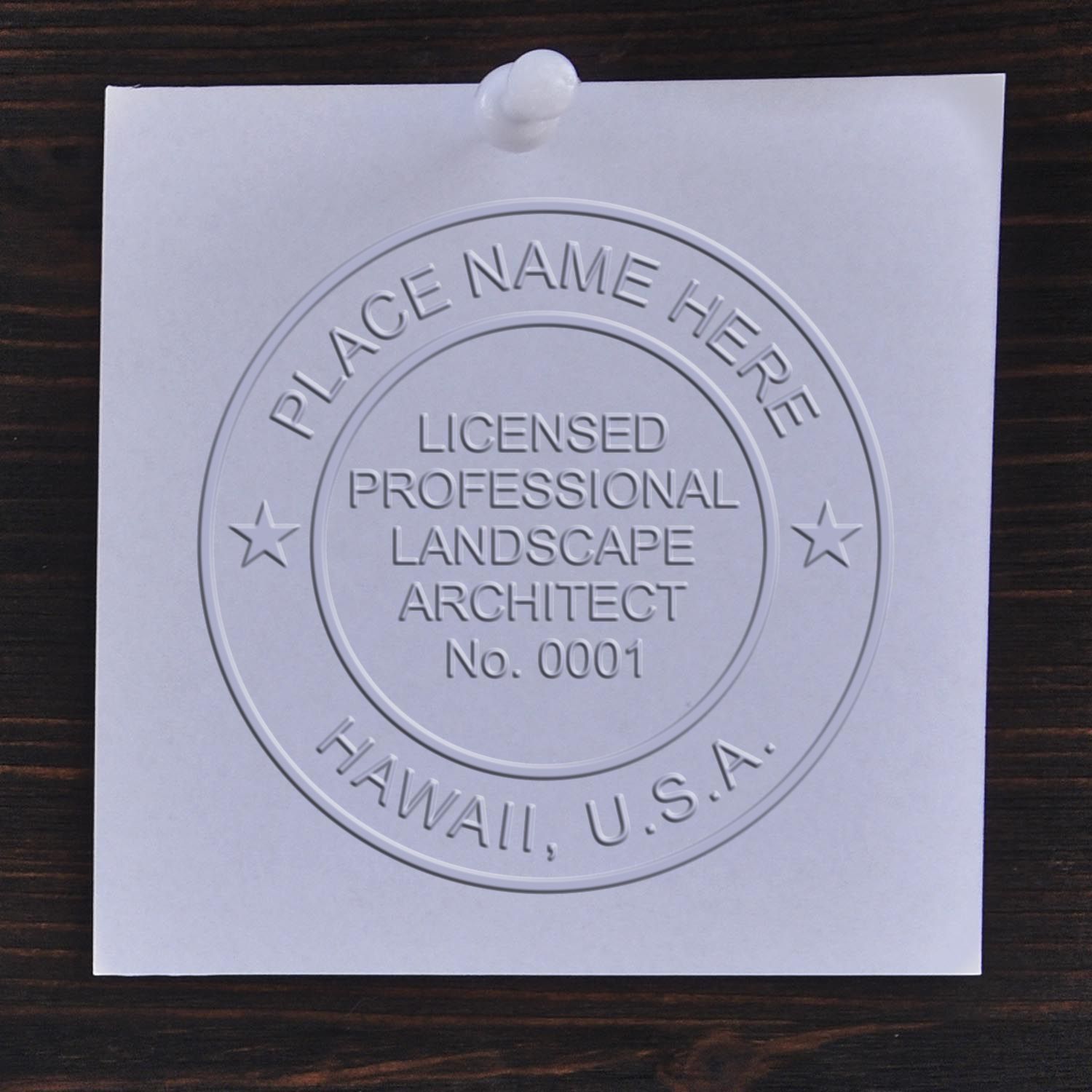 The Gift Hawaii Landscape Architect Seal stamp impression comes to life with a crisp, detailed image stamped on paper - showcasing true professional quality.