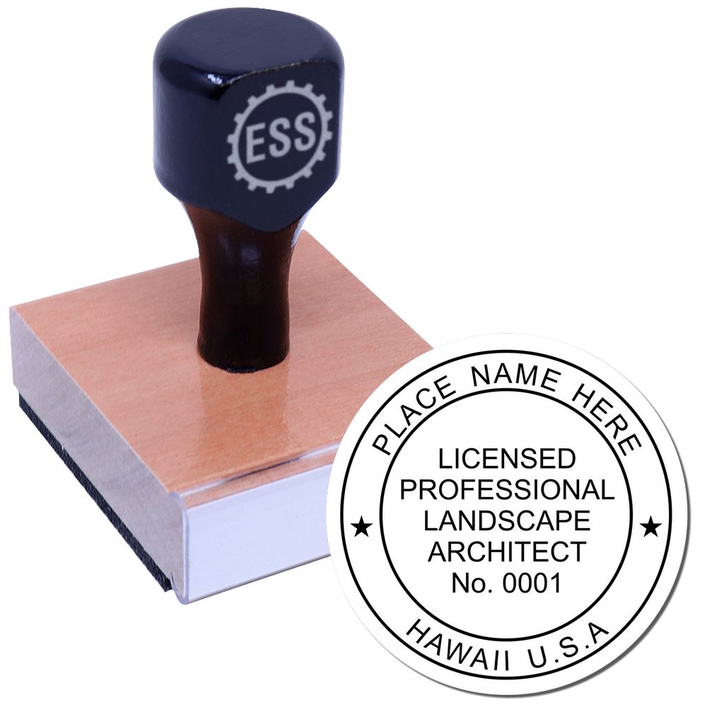 The main image for the Hawaii Landscape Architectural Seal Stamp depicting a sample of the imprint and electronic files