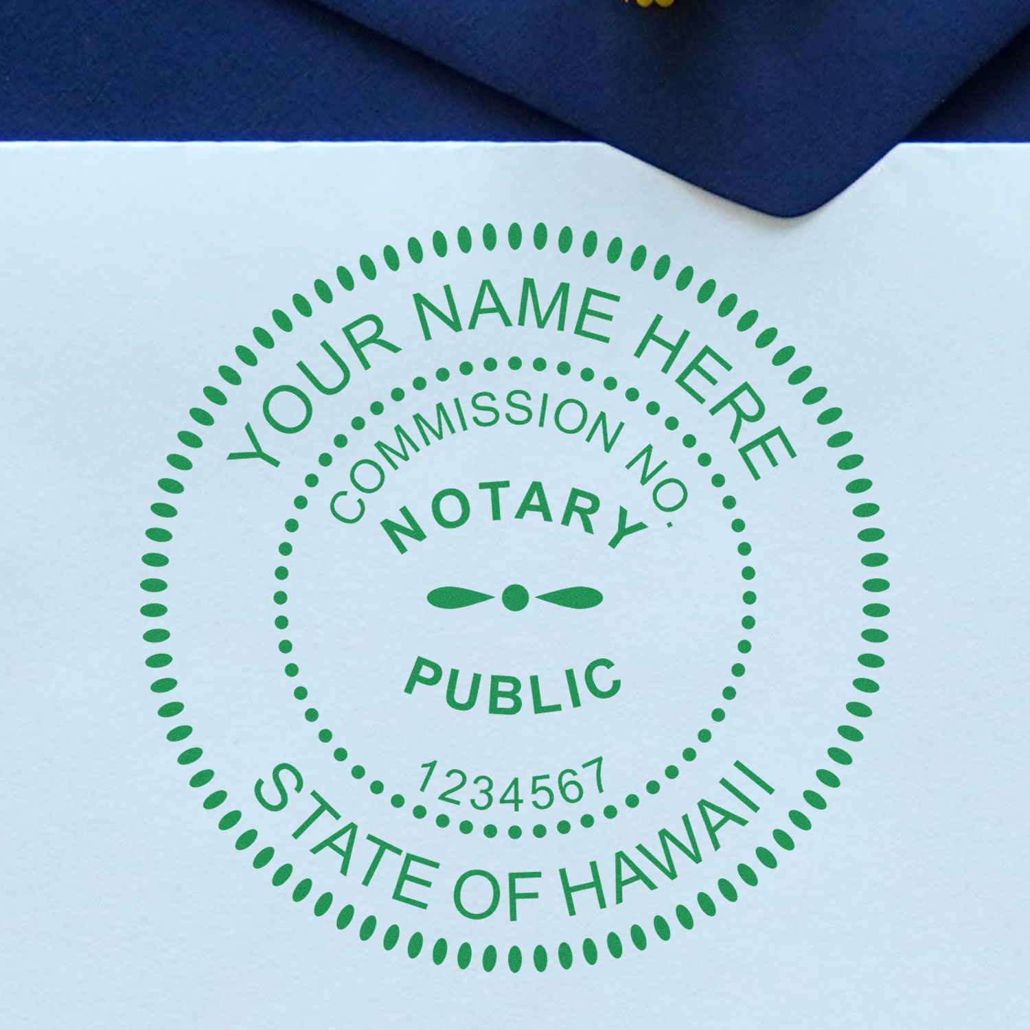 A photograph of the Round Hawaii Notary Public Seal Stamp stamp impression reveals a vivid, professional image of the on paper.