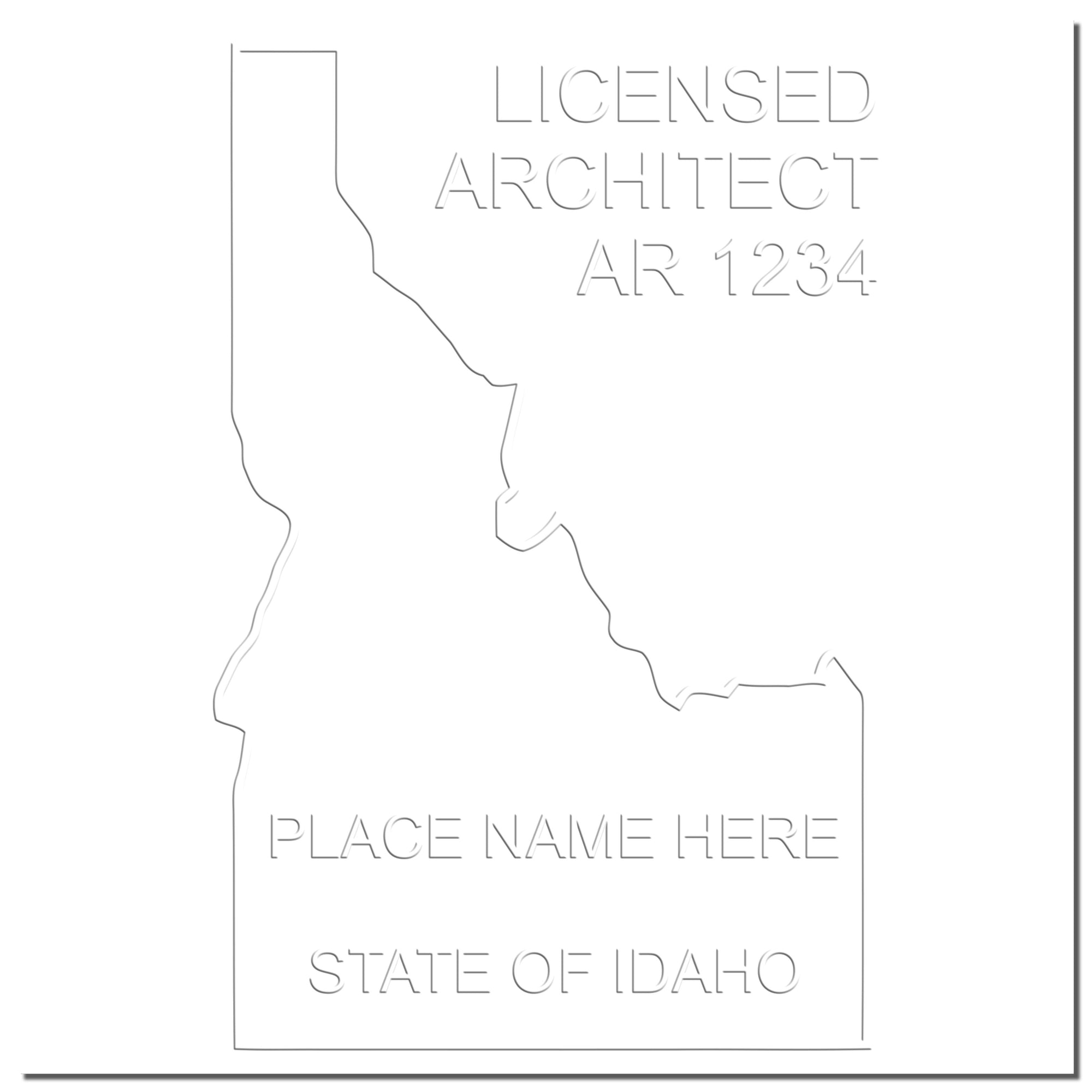 The main image for the State of Idaho Long Reach Architectural Embossing Seal depicting a sample of the imprint and electronic files