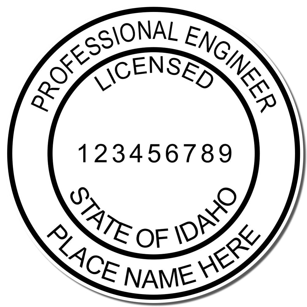 A photograph of the Slim Pre-Inked Idaho Professional Engineer Seal Stamp stamp impression reveals a vivid, professional image of the on paper.