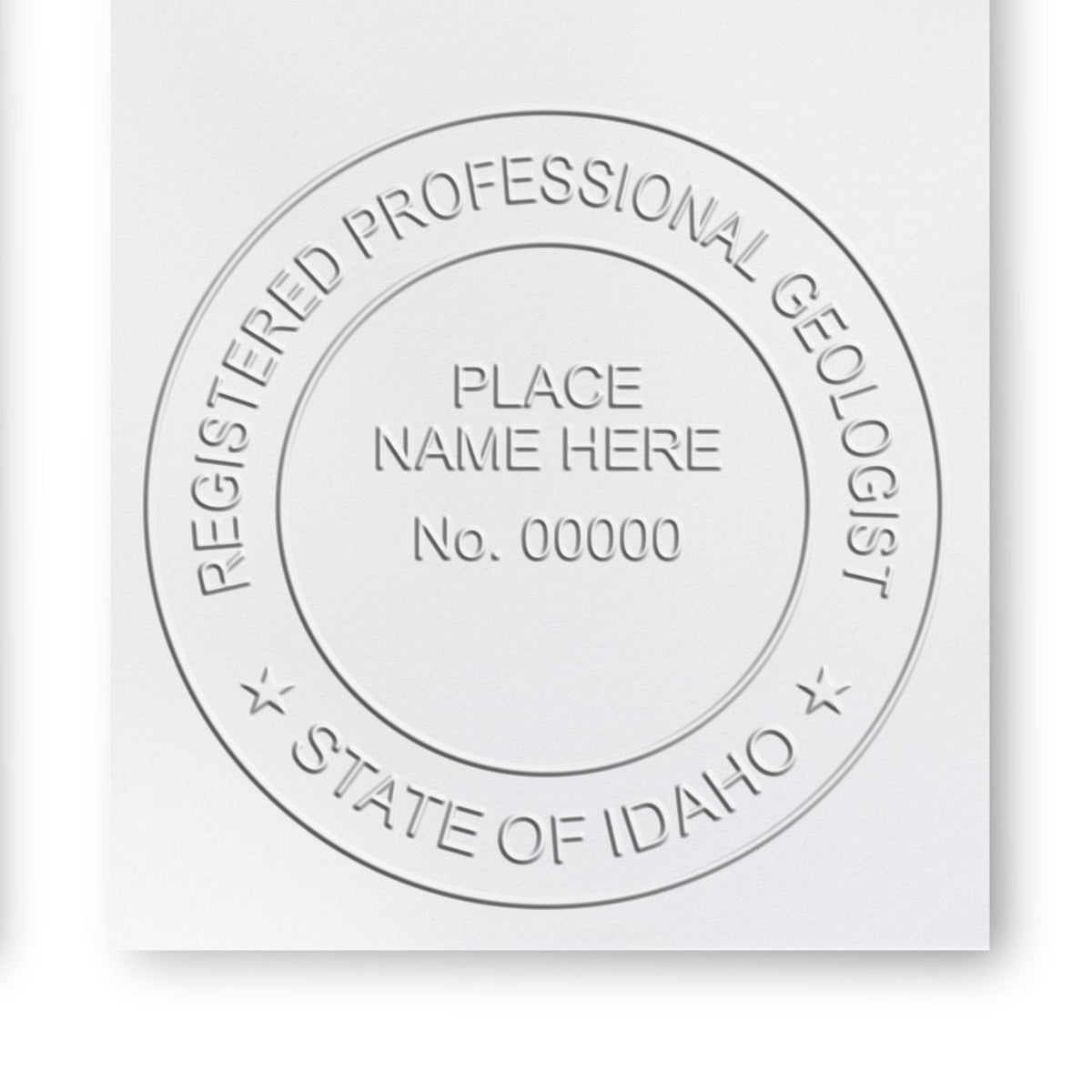 An in use photo of the Hybrid Idaho Geologist Seal showing a sample imprint on a cardstock