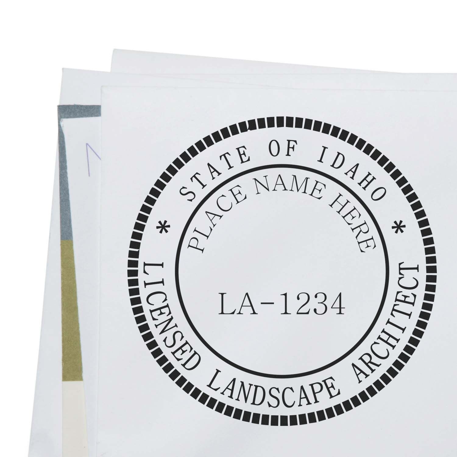 The main image for the Digital Idaho Landscape Architect Stamp depicting a sample of the imprint and electronic files