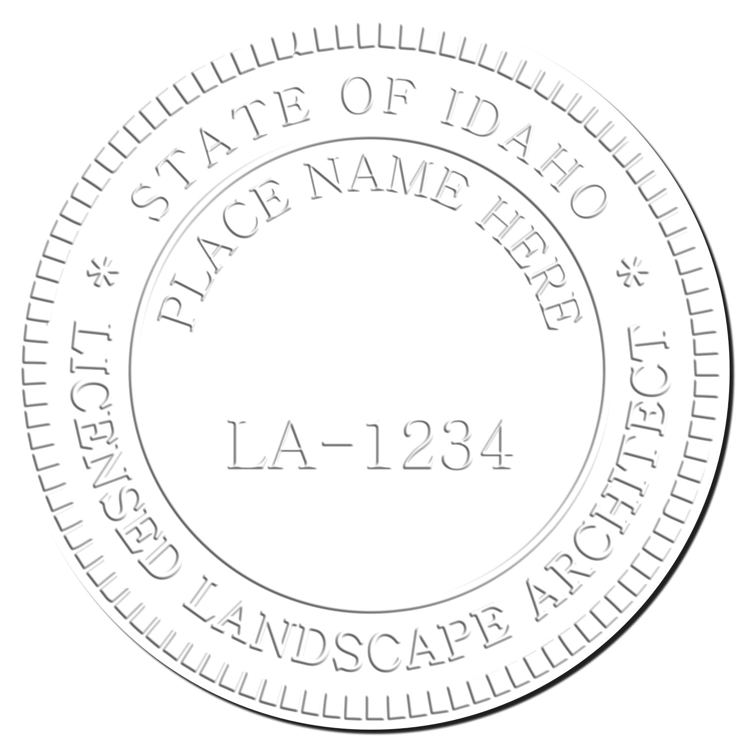 This paper is stamped with a sample imprint of the Soft Pocket Idaho Landscape Architect Embosser, signifying its quality and reliability.