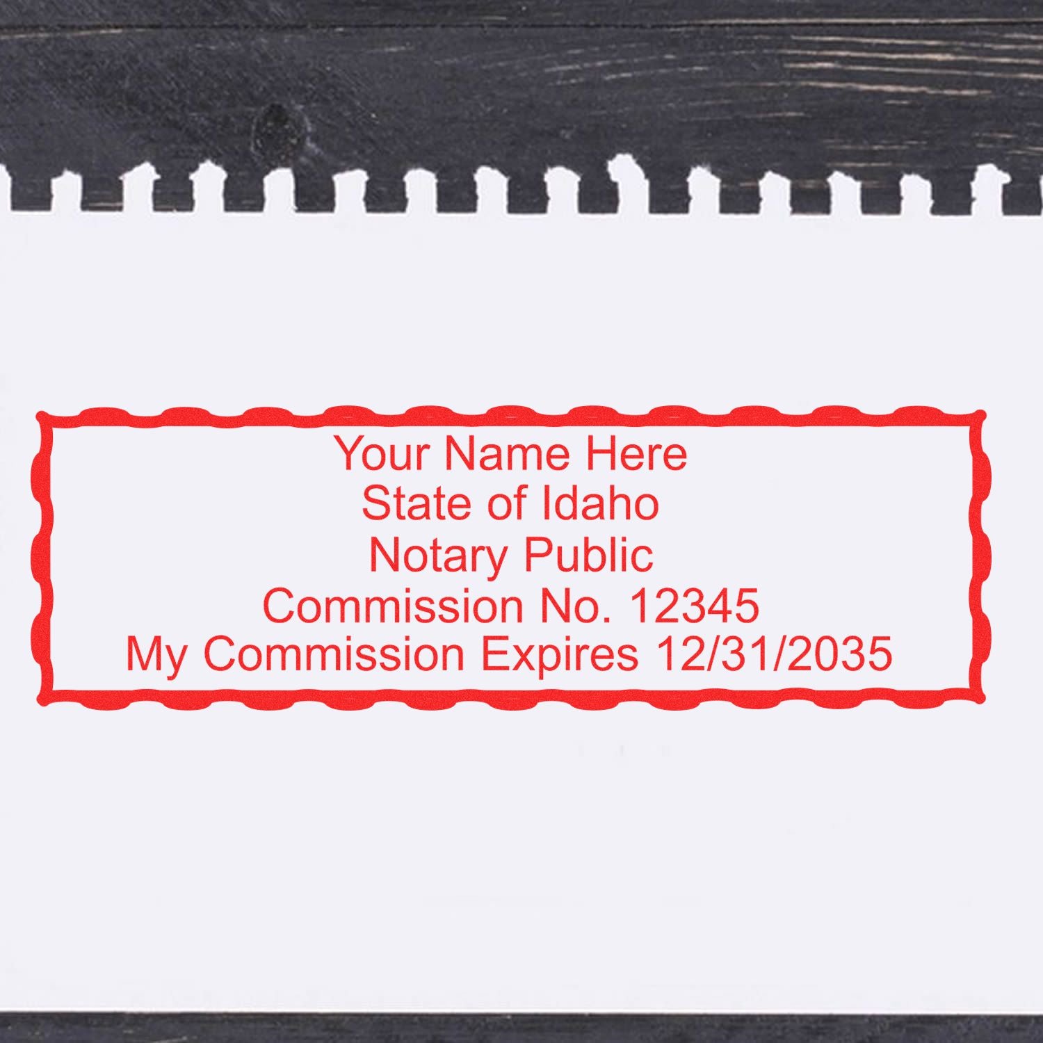 The main image for the PSI Idaho Notary Stamp depicting a sample of the imprint and electronic files