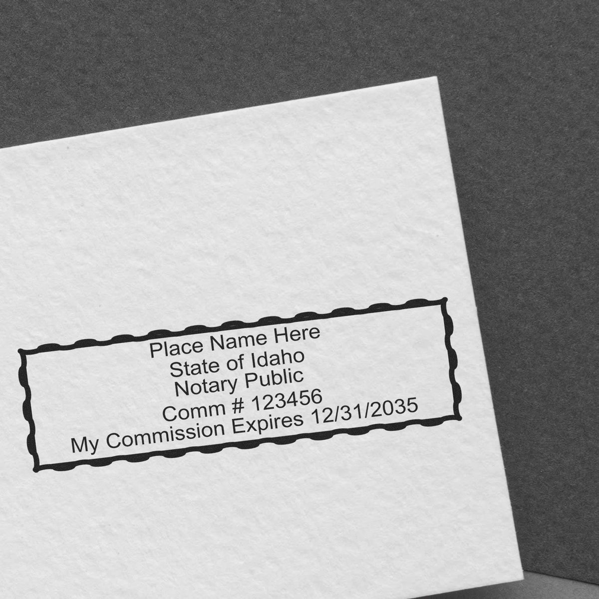 The Super Slim Idaho Notary Public Stamp stamp impression comes to life with a crisp, detailed photo on paper - showcasing true professional quality.