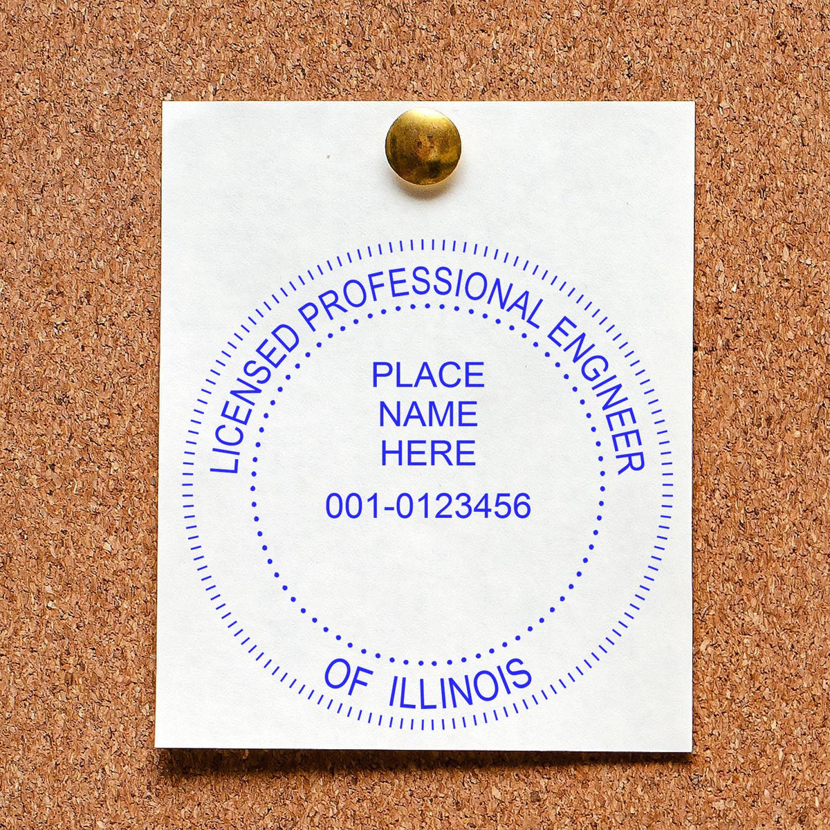 A lifestyle photo showing a stamped image of the Premium MaxLight Pre-Inked Illinois Engineering Stamp on a piece of paper