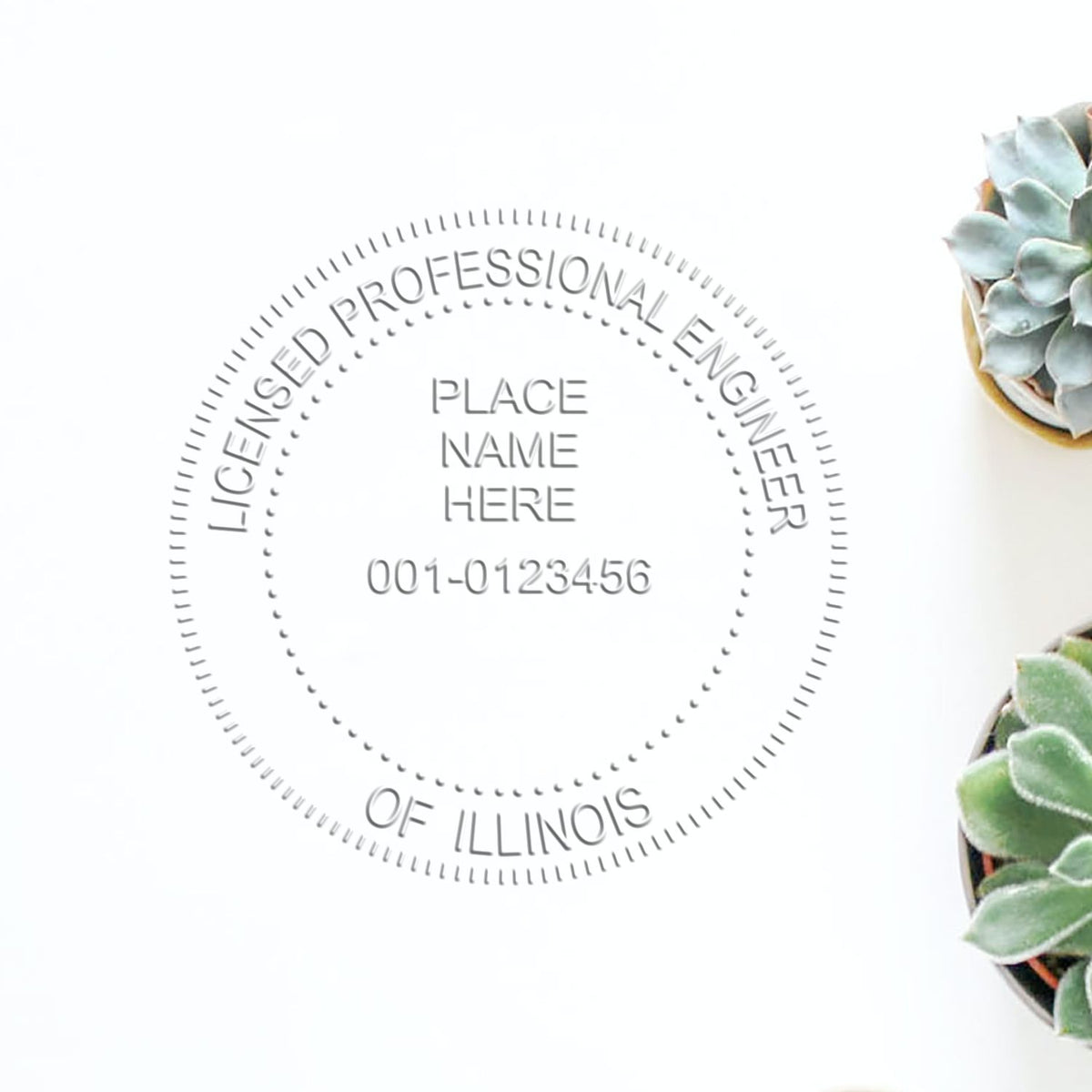 A stamped impression of the Soft Illinois Professional Engineer Seal in this stylish lifestyle photo, setting the tone for a unique and personalized product.