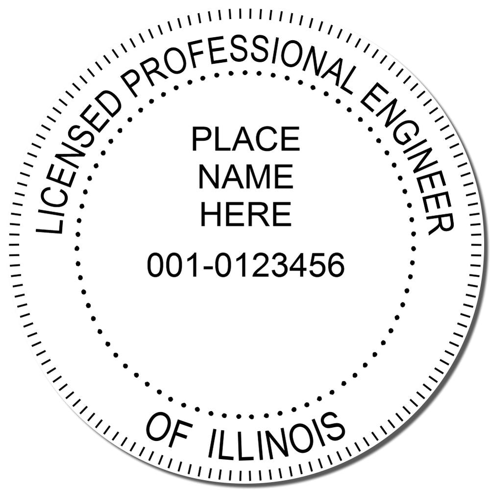 An alternative view of the Digital Illinois PE Stamp and Electronic Seal for Illinois Engineer stamped on a sheet of paper showing the image in use