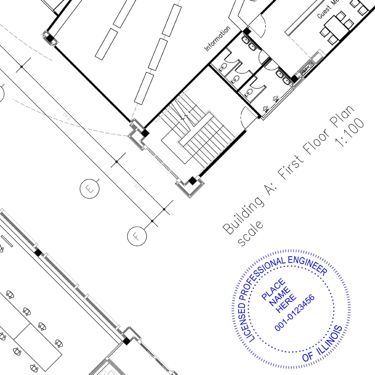 An alternative view of the Premium MaxLight Pre-Inked Illinois Engineering Stamp stamped on a sheet of paper showing the image in use