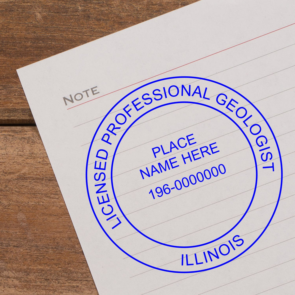 The Slim Pre-Inked Illinois Professional Geologist Seal Stamp  impression comes to life with a crisp, detailed image stamped on paper - showcasing true professional quality.