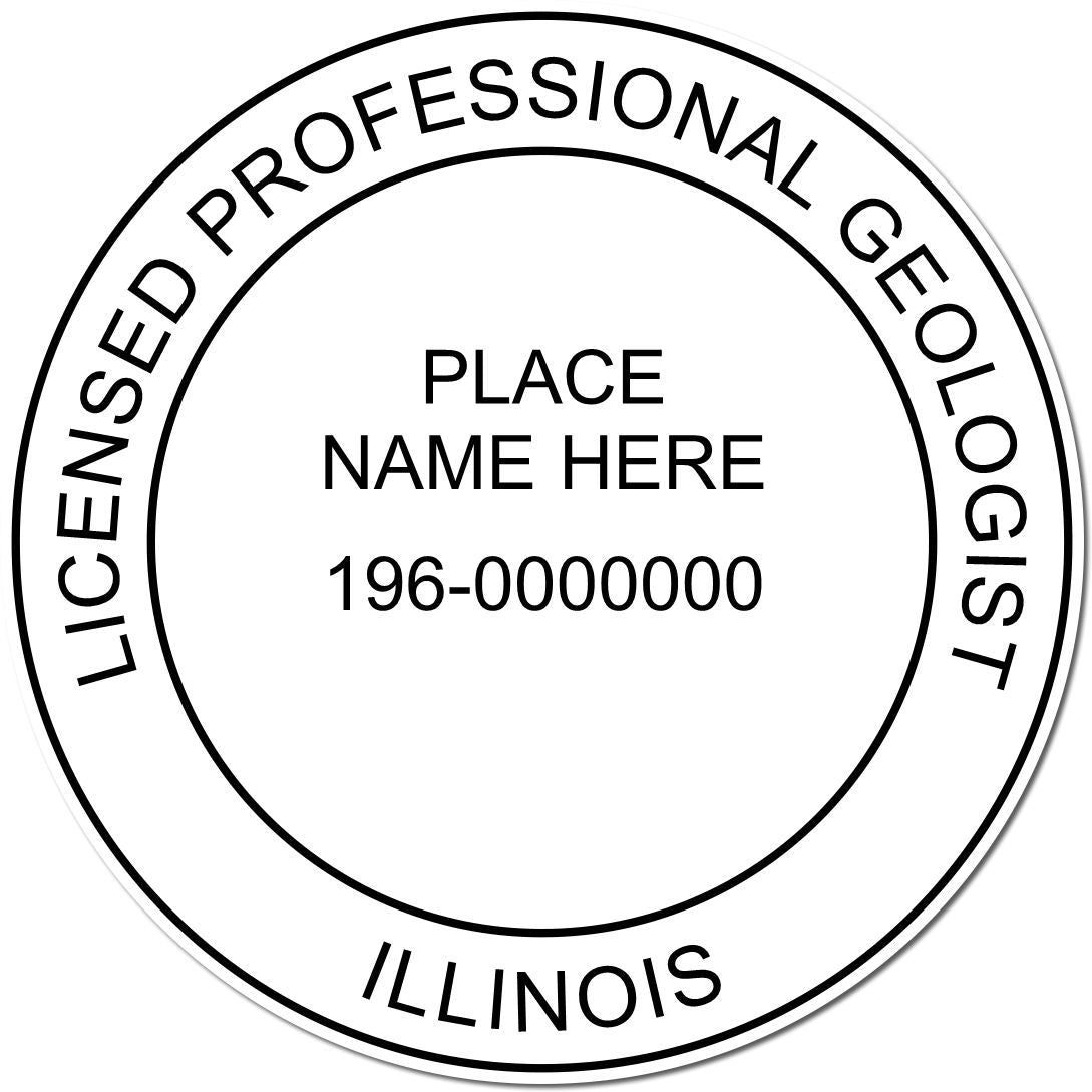 An alternative view of the Premium MaxLight Pre-Inked Illinois Geology Stamp stamped on a sheet of paper showing the image in use