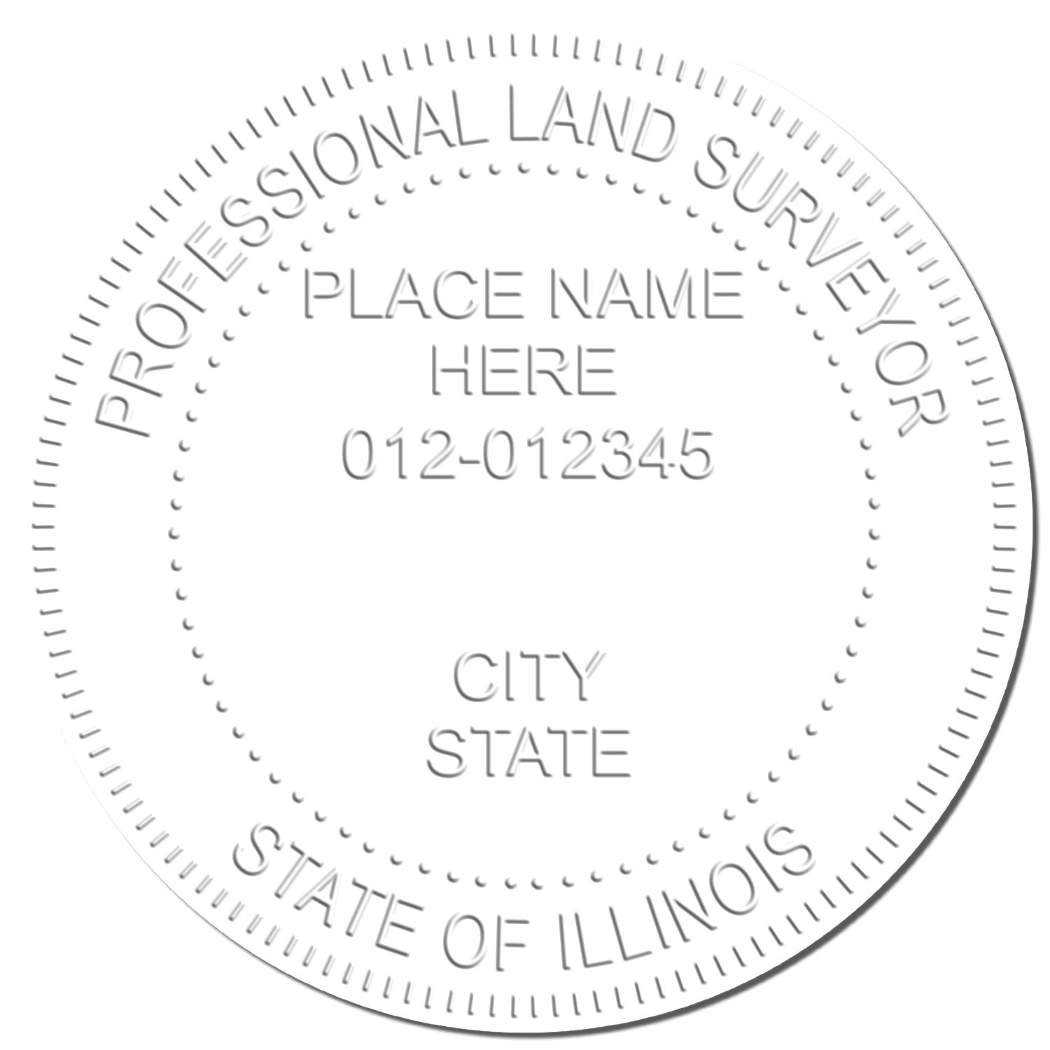 This paper is stamped with a sample imprint of the State of Illinois Soft Land Surveyor Embossing Seal, signifying its quality and reliability.