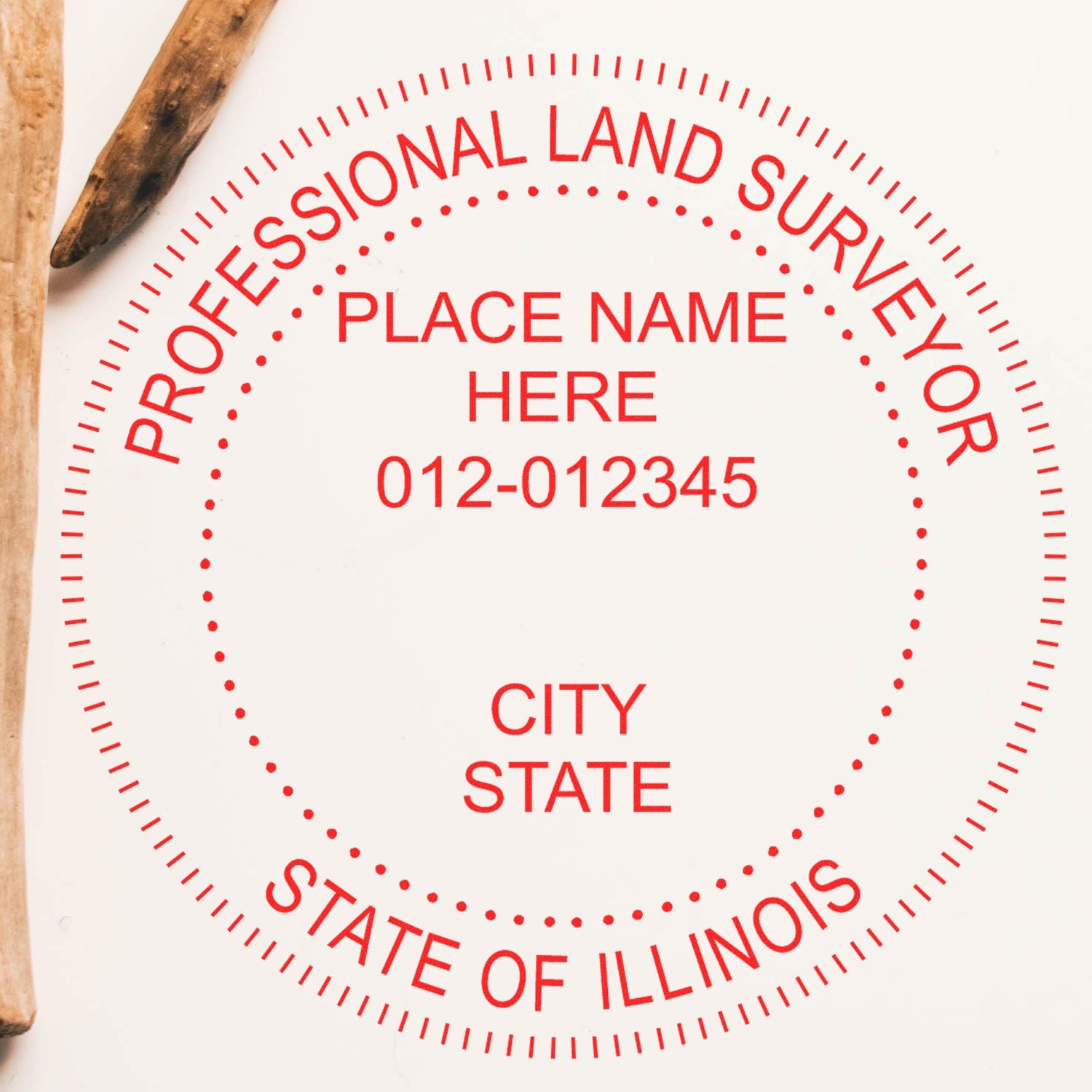 Digital Illinois Land Surveyor Stamp, Electronic Seal for Illinois Land Surveyor, red circular design with customizable text fields.