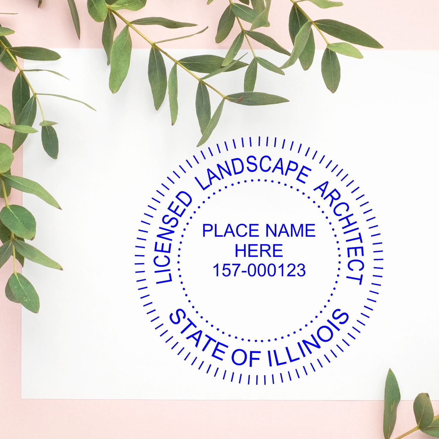 The main image for the Premium MaxLight Pre-Inked Illinois Landscape Architectural Stamp depicting a sample of the imprint and electronic files