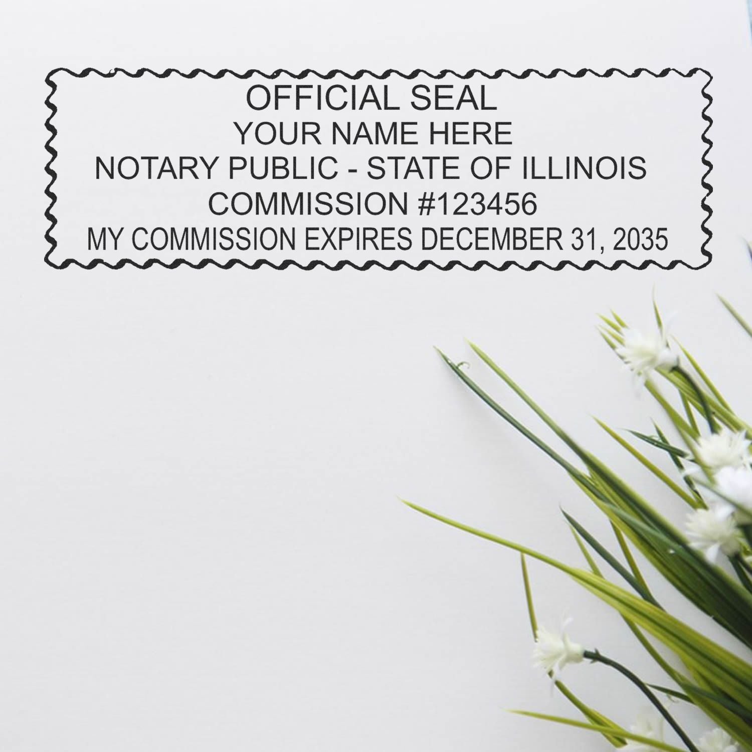 The main image for the PSI Illinois Notary Stamp depicting a sample of the imprint and electronic files