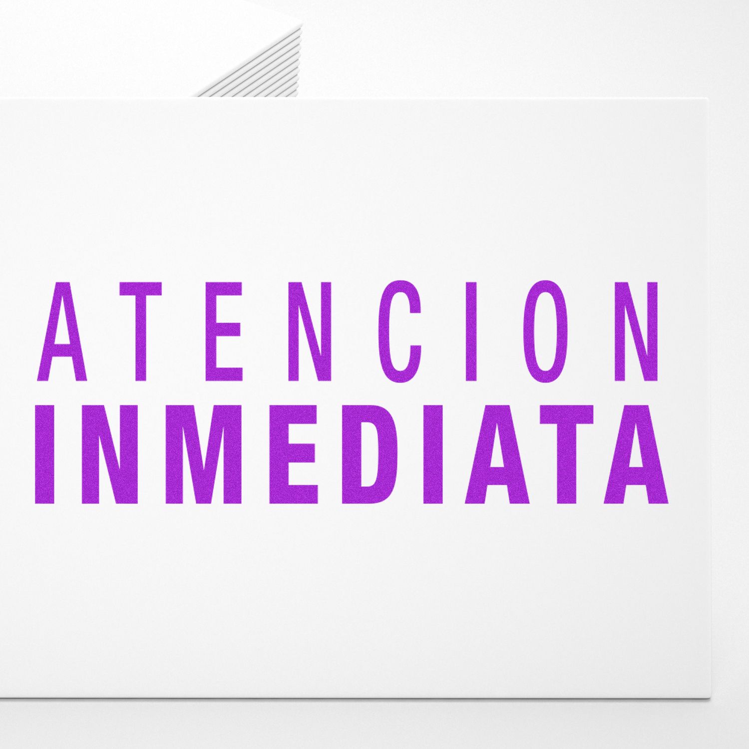 Atencion Inmediata Rubber Stamp in purple ink on white paper, emphasizing urgent attention.