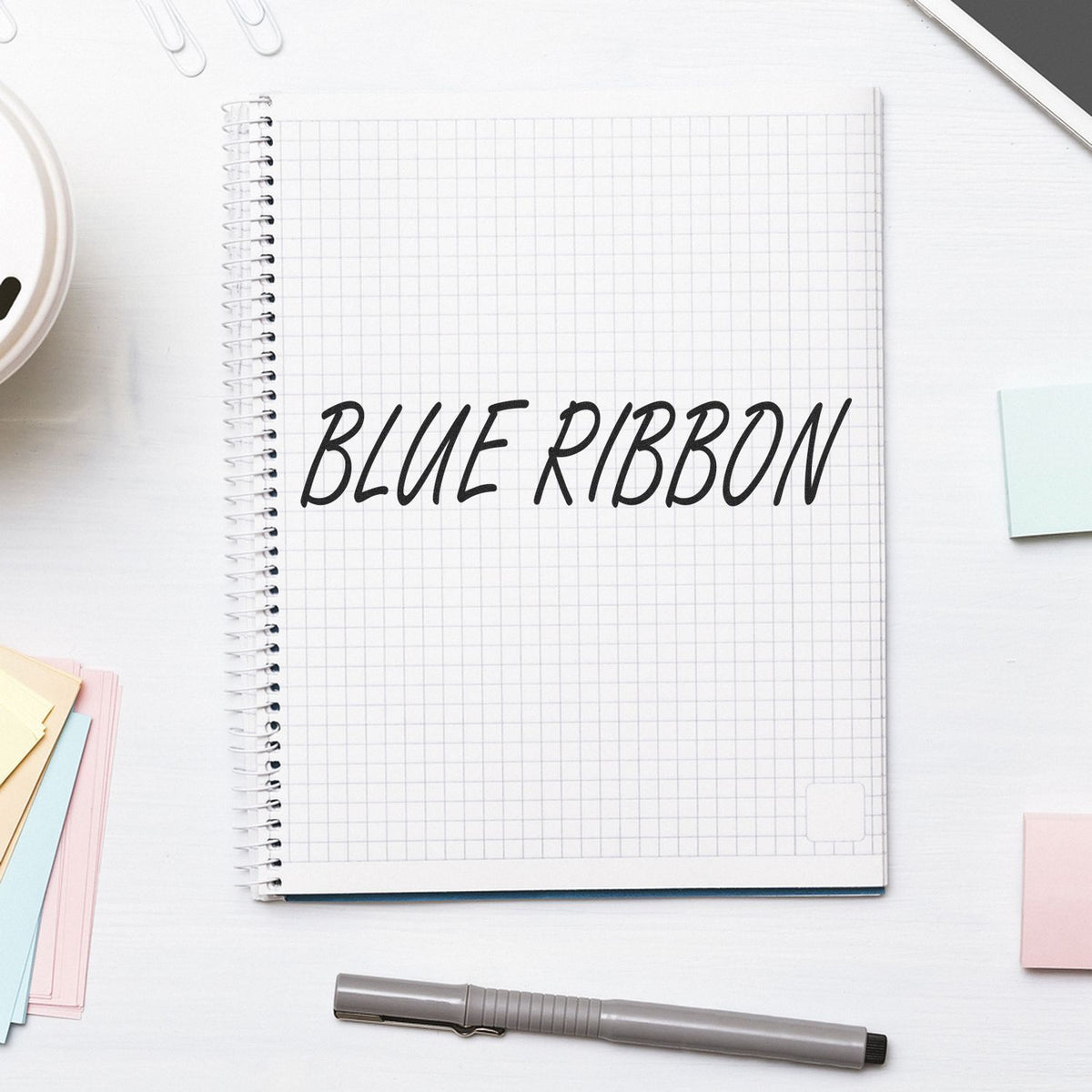 Slim Pre-Inked Blue Ribbon Teacher Stamp Lifestyle Photo