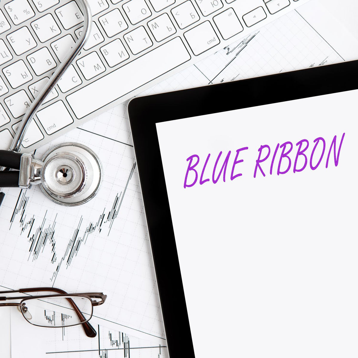 Slim Pre-Inked Blue Ribbon Teacher Stamp In Use