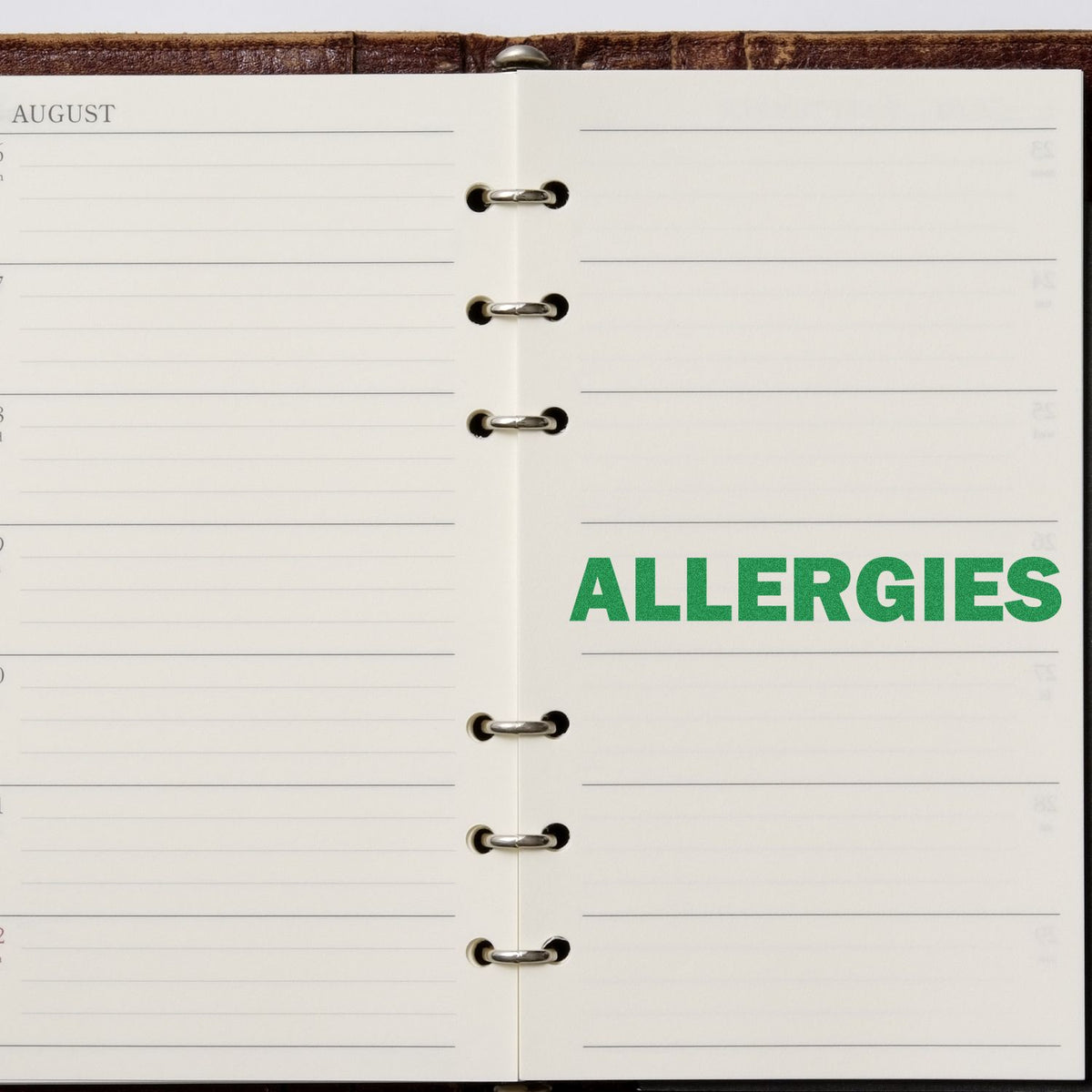 Large Bold Allergies Rubber Stamp In Use