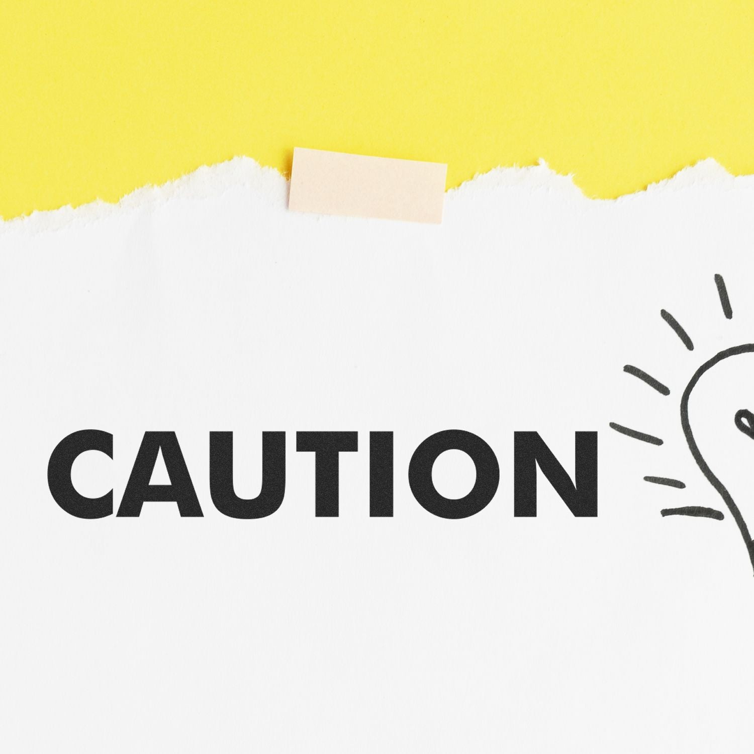 Large Self Inking Caution Stamp imprint on white paper with a yellow background, showing the word CAUTION in bold black letters.